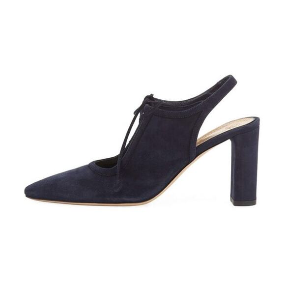The Row Camil Suede Tie Front Pump Black Heel Almond Toe - Picture 9 of 10